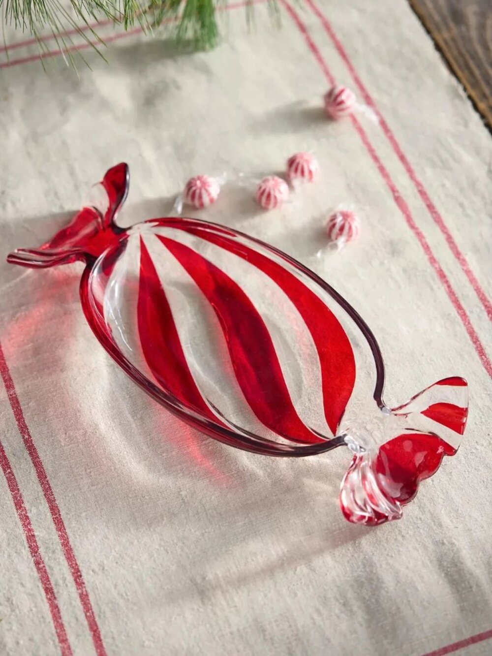 Anthropologie Terrain Striped Glass Candy Dish Perfect for Christmas, Large
